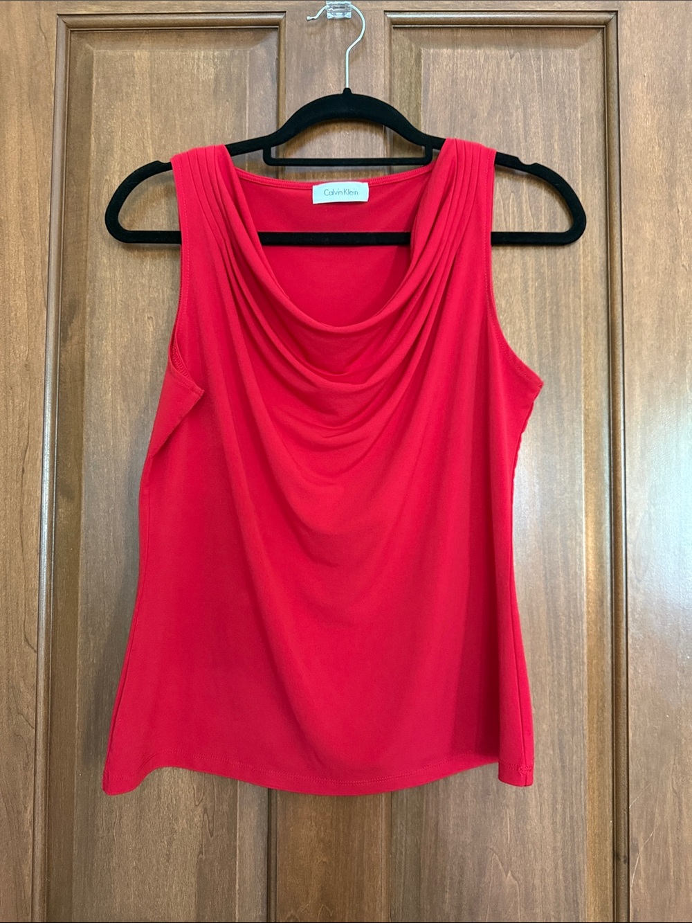 Calvin Klein Red Draped Neck Sleeveless Top